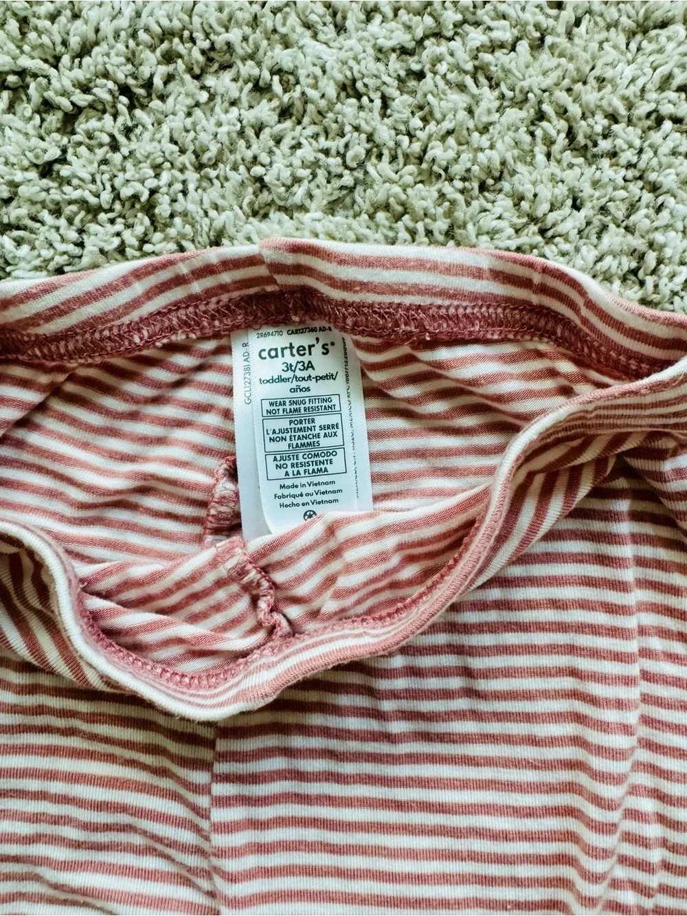 Carter’s Toddler Girls Pajama Set 3T Pink Striped PurelySoft Long Sleeve 2 Piece